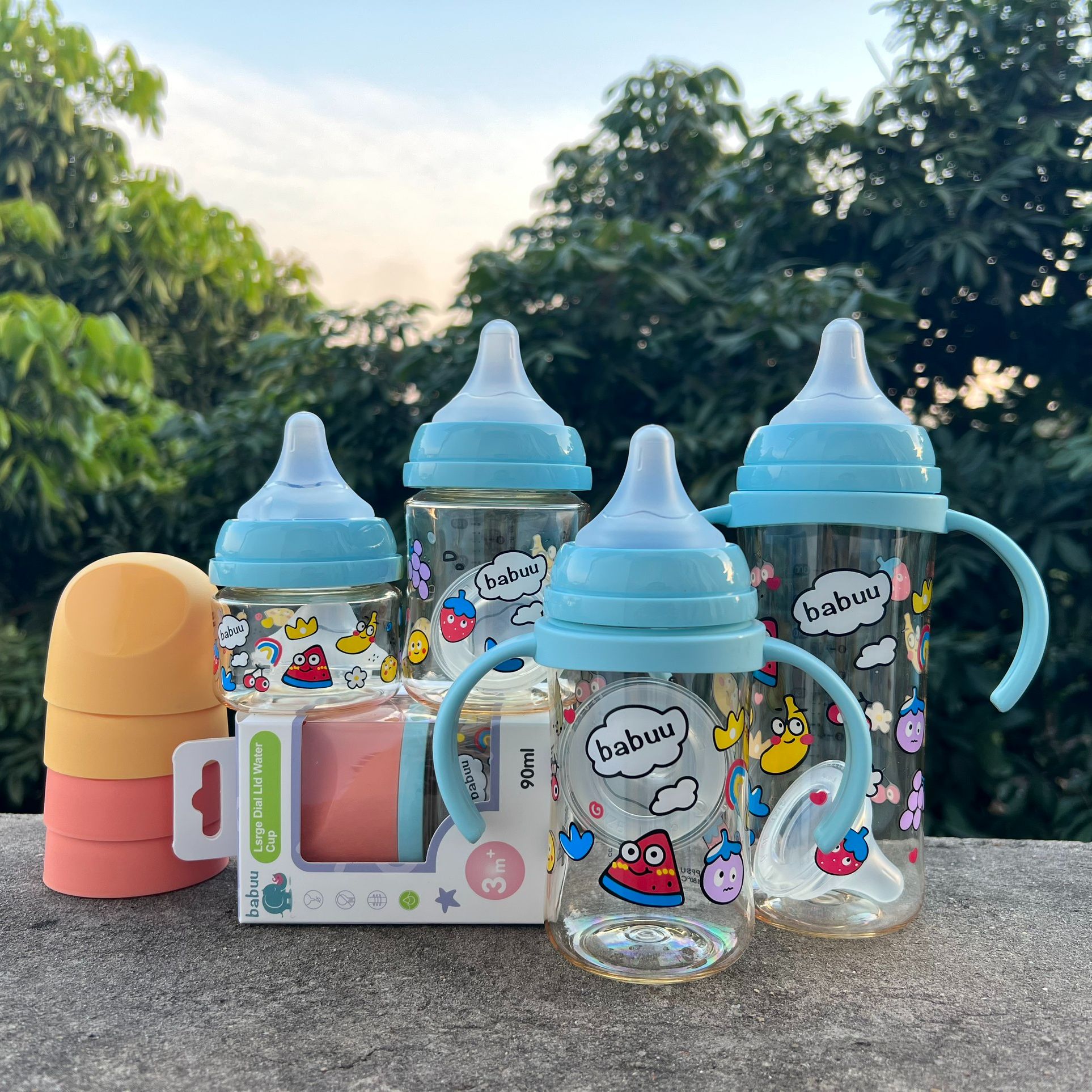 Tặng 3 núm ti bình sữa babuu cổ rộng ppsu phiên bản giới hạn 90-160-240-300ml