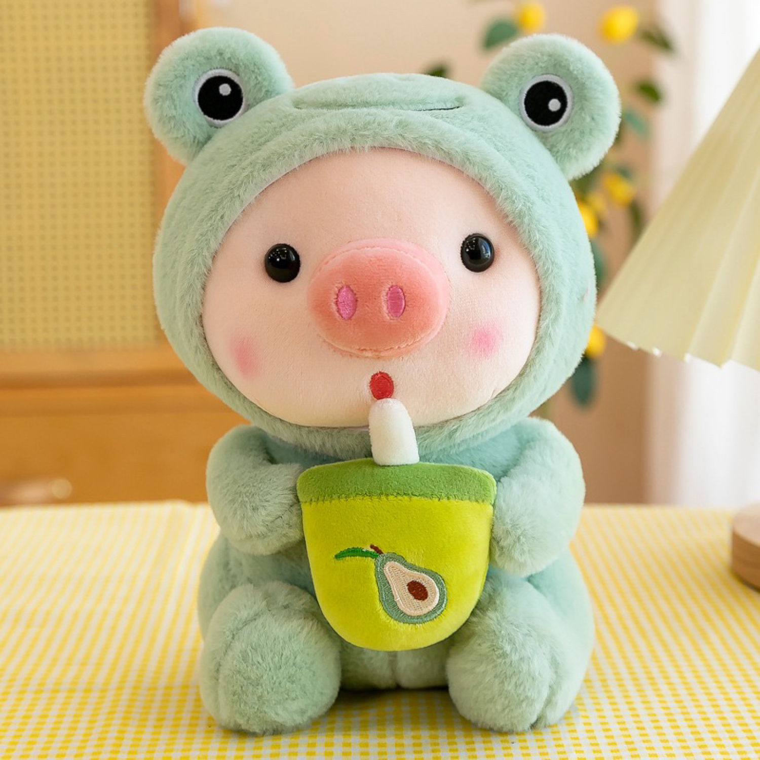 Gấᴜ Bông Heo Cosplay Ếch Ôm Bình trà, Heo cute cầm trà bơ, Hàng chuẩn đẹp như hình