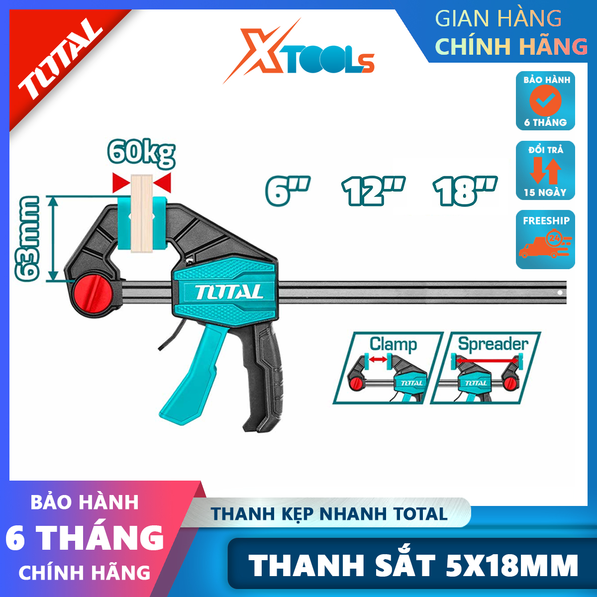Total tht1340601 quick grip wooden tips professional clips for background work, holding materials maximum clamp up to 60 kg xtools-xsafe