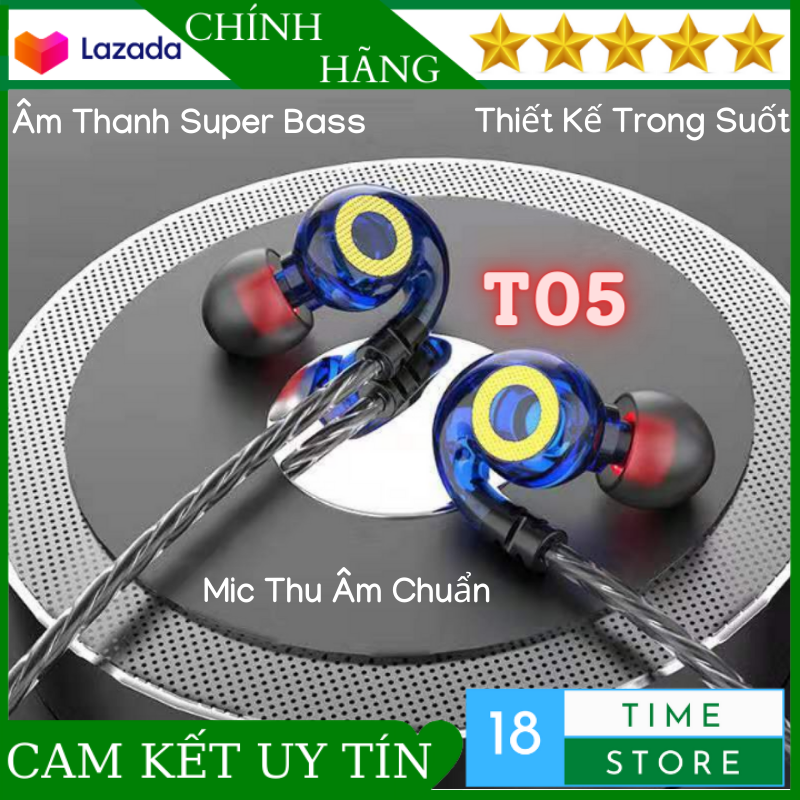 Tai nghe nhét tai chống ồn cao cấp t05 gts pro bass khủng driver dynamic 14mm tai nghe có dây tai nghe gaming