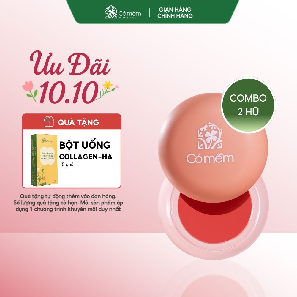 Combo 2 Hũ Kem Trang Điểm Thuỷ Tinh 3in1 Tích Hợp Phấn Má Phấn Mắt Son Môi Bền Màu Bắt Sáng Lên Màu Tự Nhiên Cỏ Mềm