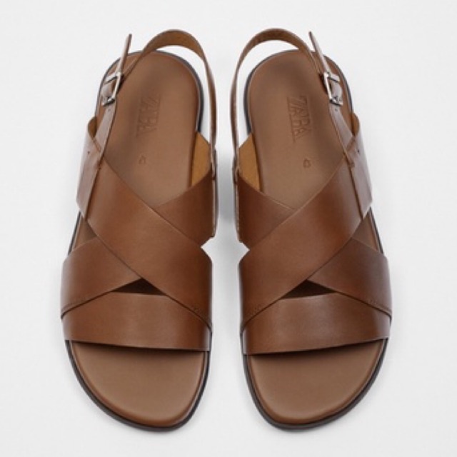 Giày sandals da nâu Zara authentic STRAPPY size 43