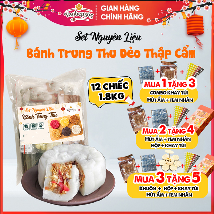 Set nguyên liệu làm bánh trung thu dẻo thập cẩm ít ngọt, 20 chiếc - 75g - vào bếp 365