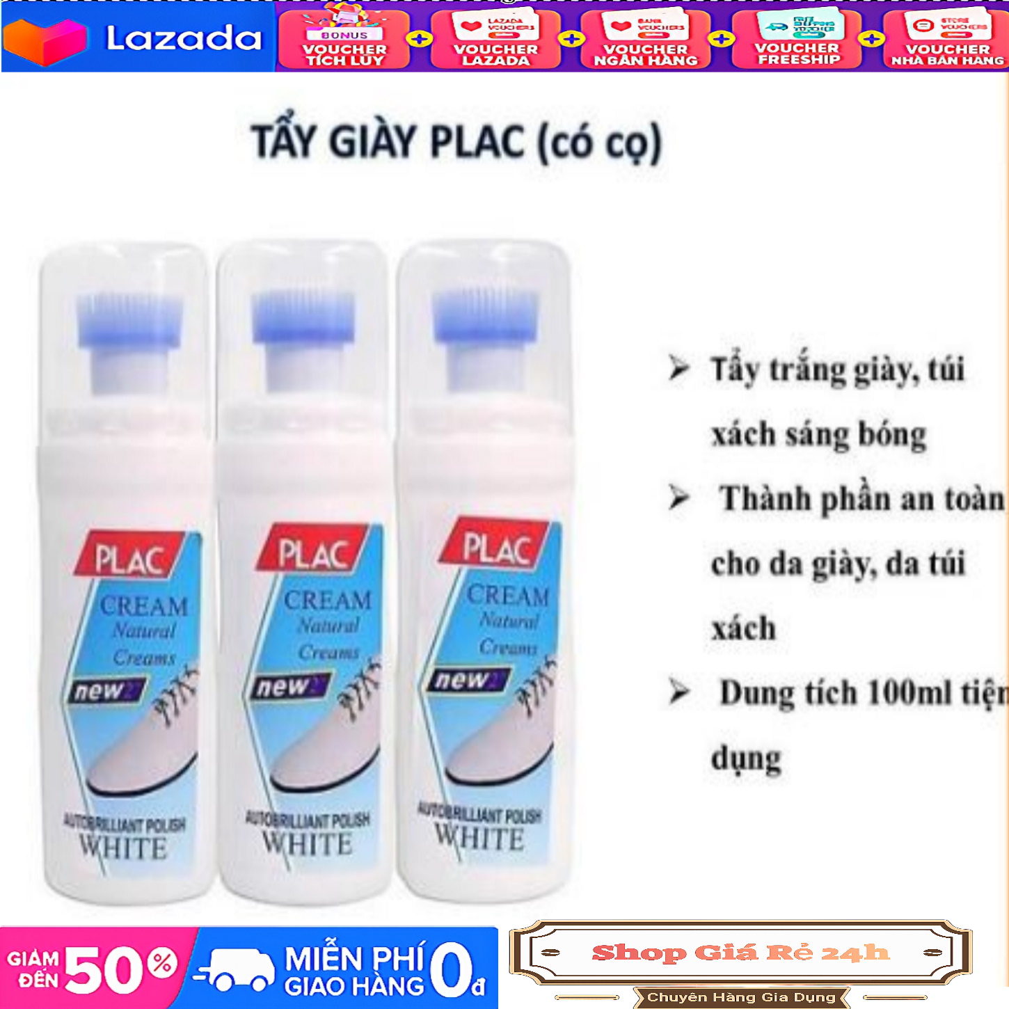 Chai Vệ Sinh Giày Plac Có Đầu Cọ Dùng Để Tẩy Ố Cho Giày Hoặc Túi Xách