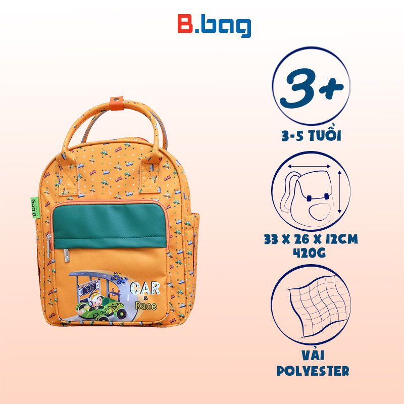Balo mẫu giáo B.bag Summer Camp-Car B-12-073 cam dành cho bé 3 đến 5 tuổi học nhà trẻ, mầm non