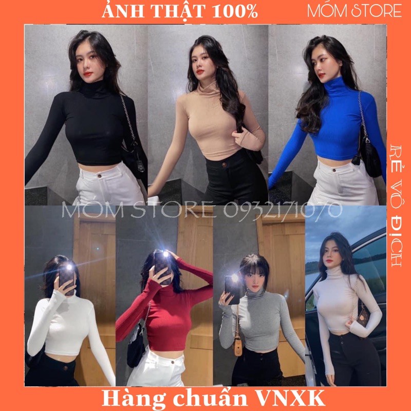 Áo croptop cổ lọ tay dài crop thun gân xịn