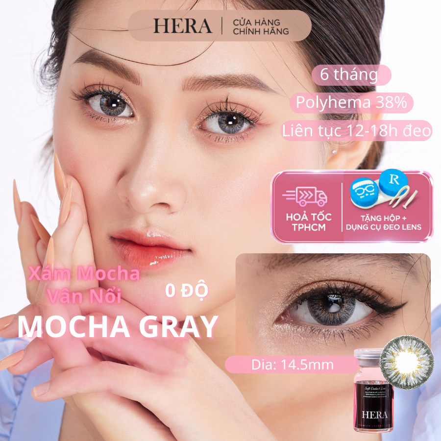Lens hera xám mocha vân nổi không độ mocha gray nhập khẩu hàn quốc kính áp tròng không cận 6 tháng