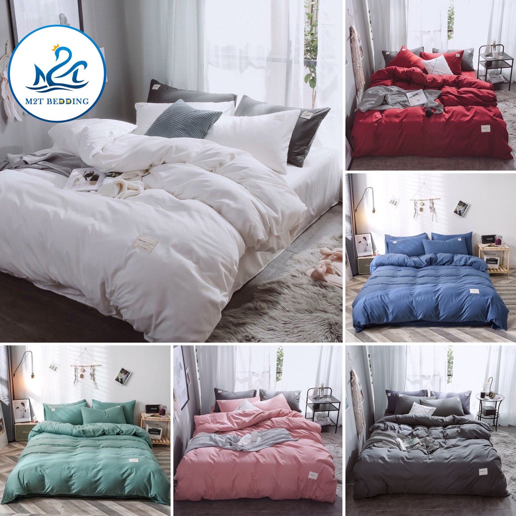 Bộ chăn ga gối cotton tici M2T Bedding màu trơn vỏ chăn ga giường và 2 vỏ gối miễn phí bo chun drap đủ size 1m 1m2 1m4 1m6 1m8 2m 2m2