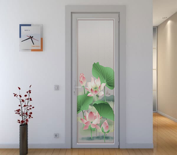 Decal mờ dán kính cao cấp cho cửa phòng - mẫu hoa Sen