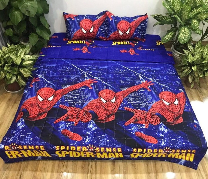 Bộ Chăn Ga Gối Cotton Poly - Hình Người Nhện ( 3 Món , 4 Món , 5 Món )