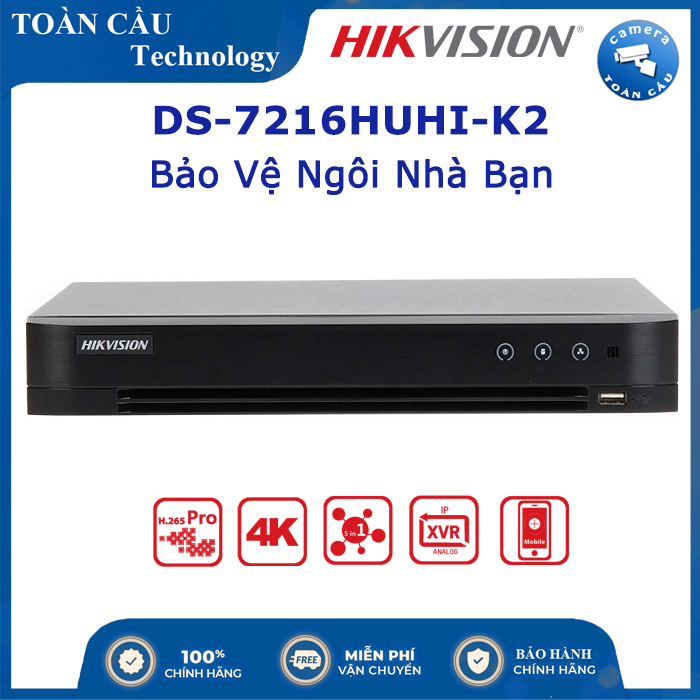 Đầu ghi hd tvi 16 kênh hikvision ds-7216huhi-k2 5.0mp - camera toàn cầu