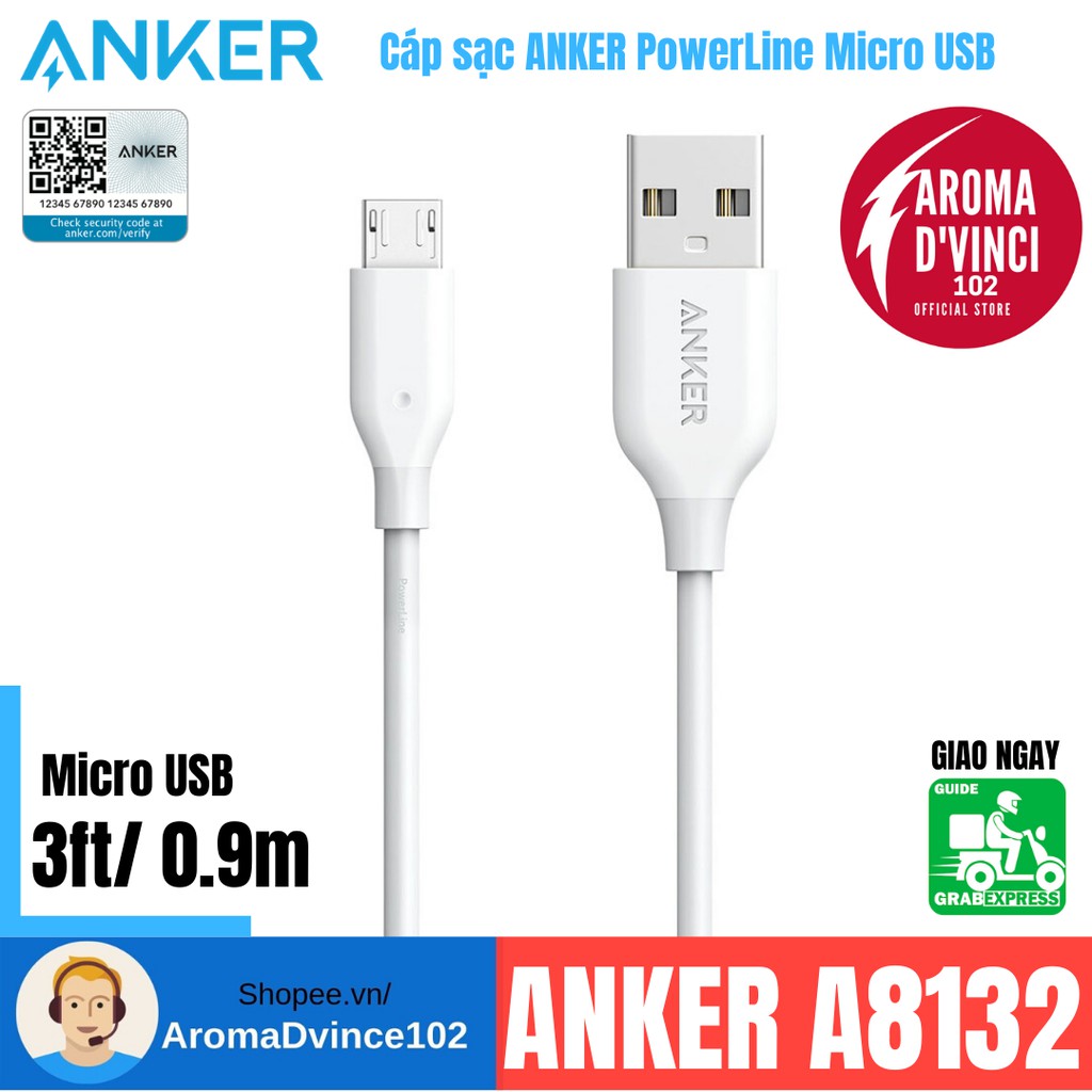 Dây cáp sạc micro usb anker powerline 0.9m - a8132 - hàng dvince store