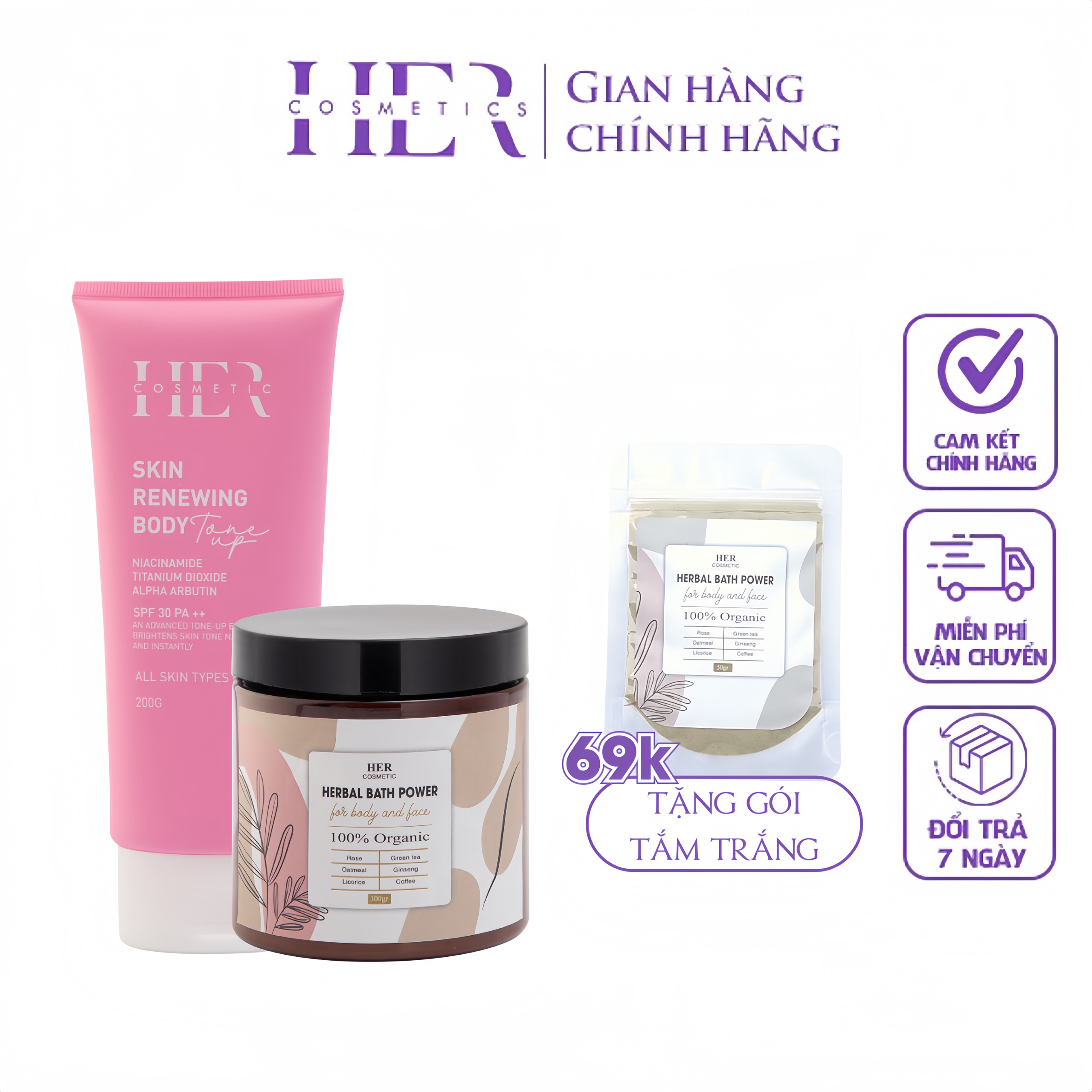 Bộ đôi dưỡng trắng da ban ngày body tone up & herbal bath power