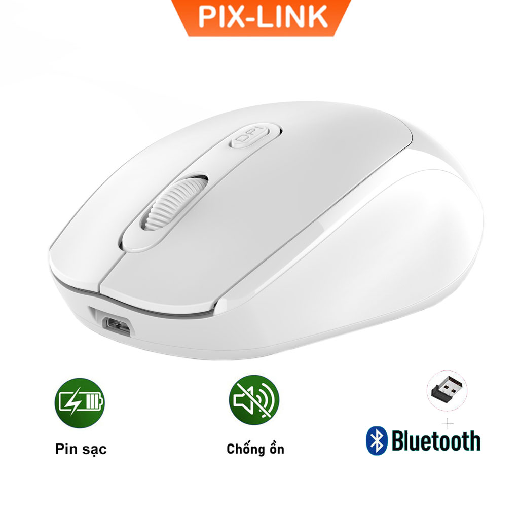 Chuột không dây bluetooth pix-link p100b chống ồn, dpi 1600, chế độ kép wireless usb 2.4ghz, bluetooth