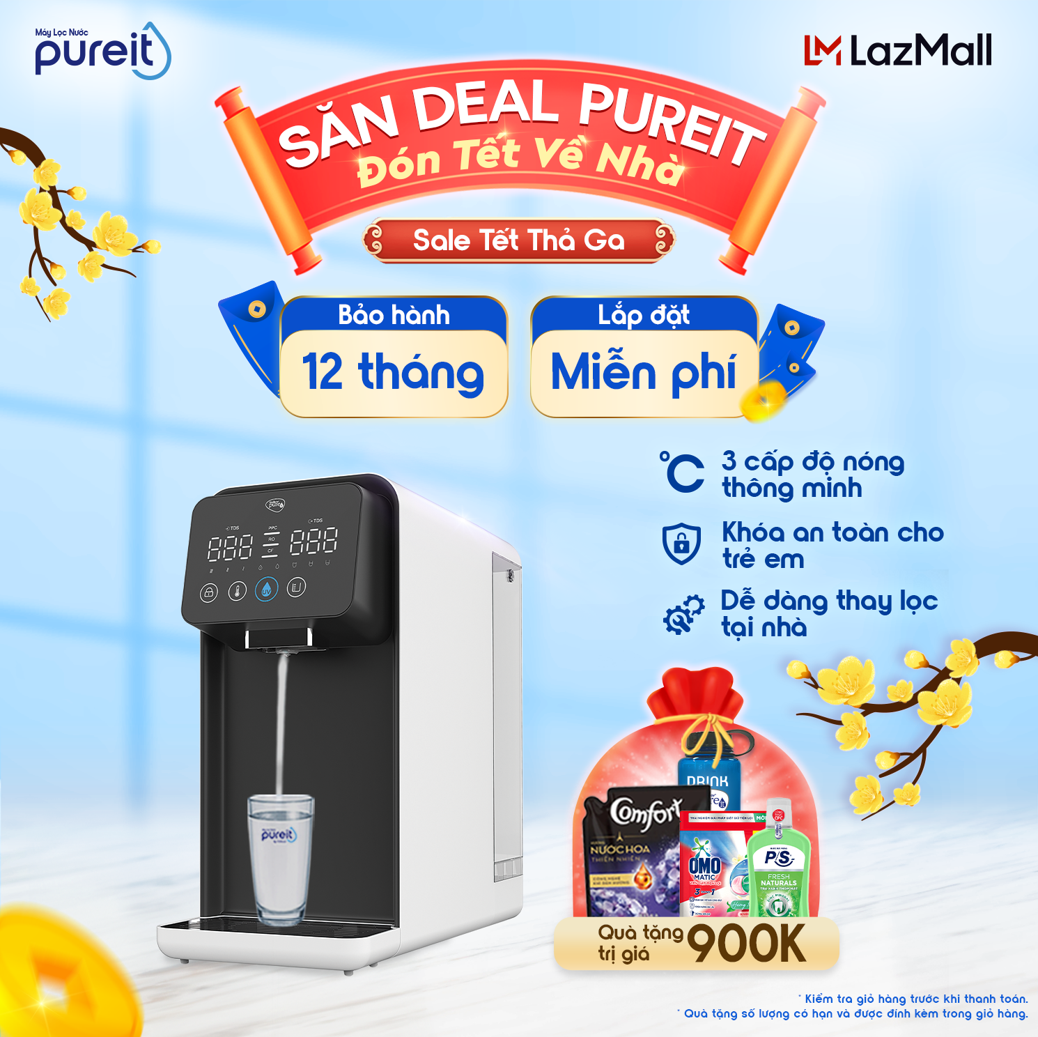 [QUÀ TẶNG 25/1-28/2 | MIỄN PHÍ LẮP ĐẶT | BẢO HÀNH 12 THÁNG] Máy lọc nước Pureit Lavita 4 bước lọc tích hợp màng lọc RO+ và công nghệ Smart Hot lọc sạch 100% vi khuẩn với 3 cấp độ nóng - Dung tích 3.5L