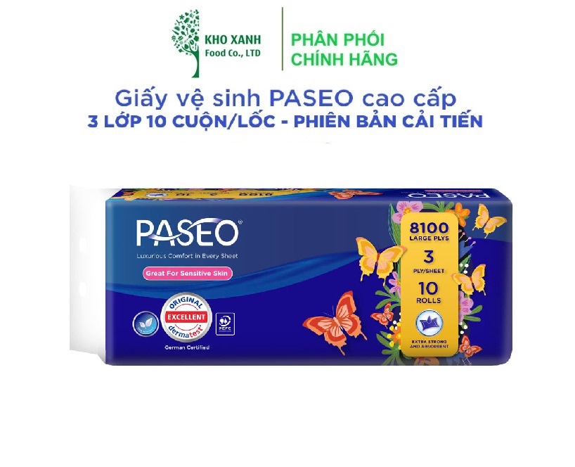 Giấy vệ sinh cao cấp Paseo 10 cuộn 3 lớp siêu mềm mịn  cải tiến  