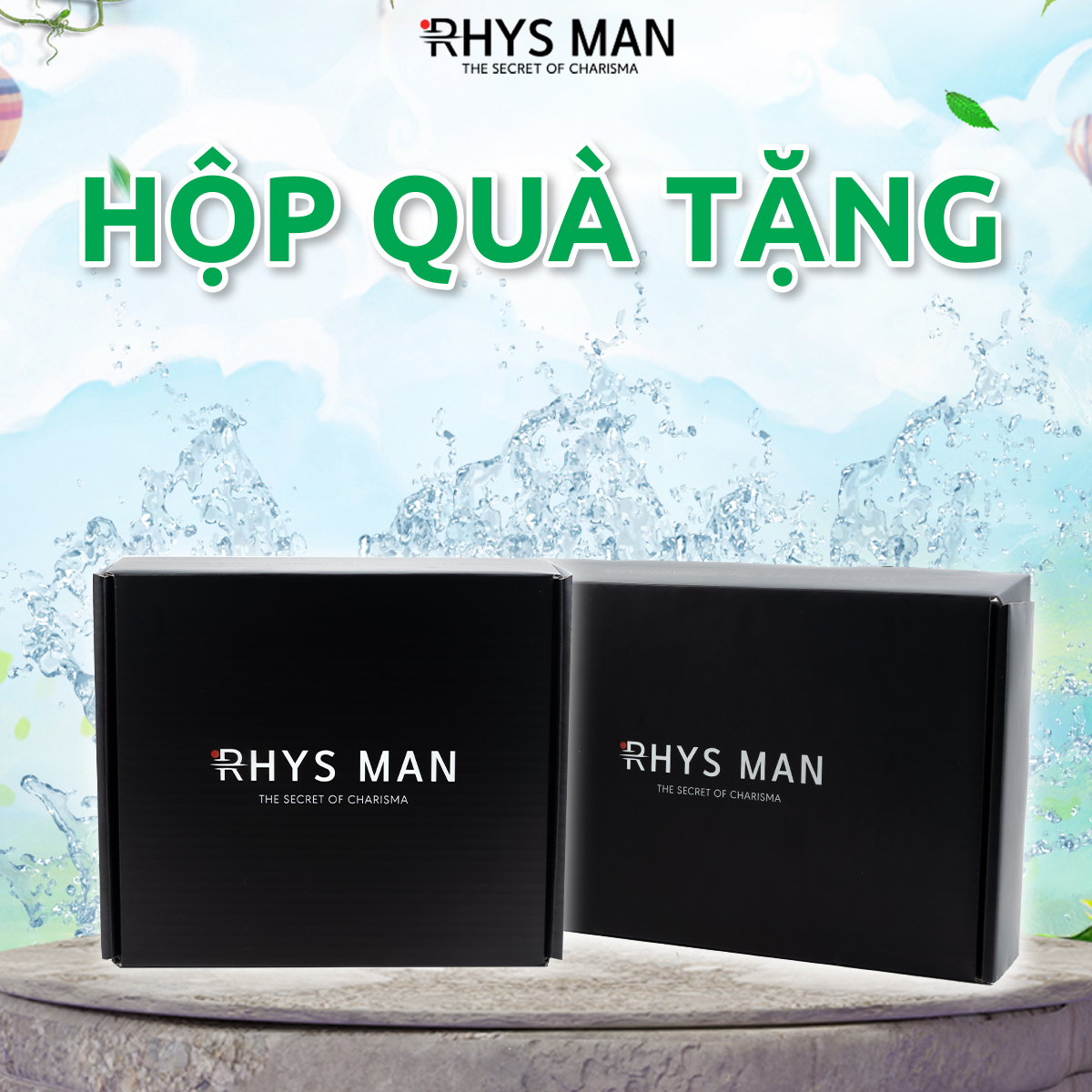 Hộp quà tặng rhys man đựng quà sinh nhật màu đen huyền bí