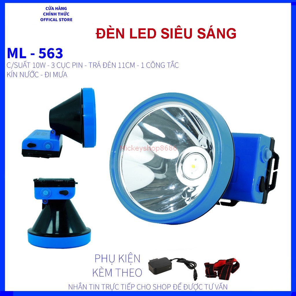 Đèn pin đội đầu ml563 bóng led cao cấp chống nước kín nước siêu sáng Ánh sáng trắng hoặc vàng pin khủng Mã ML 563