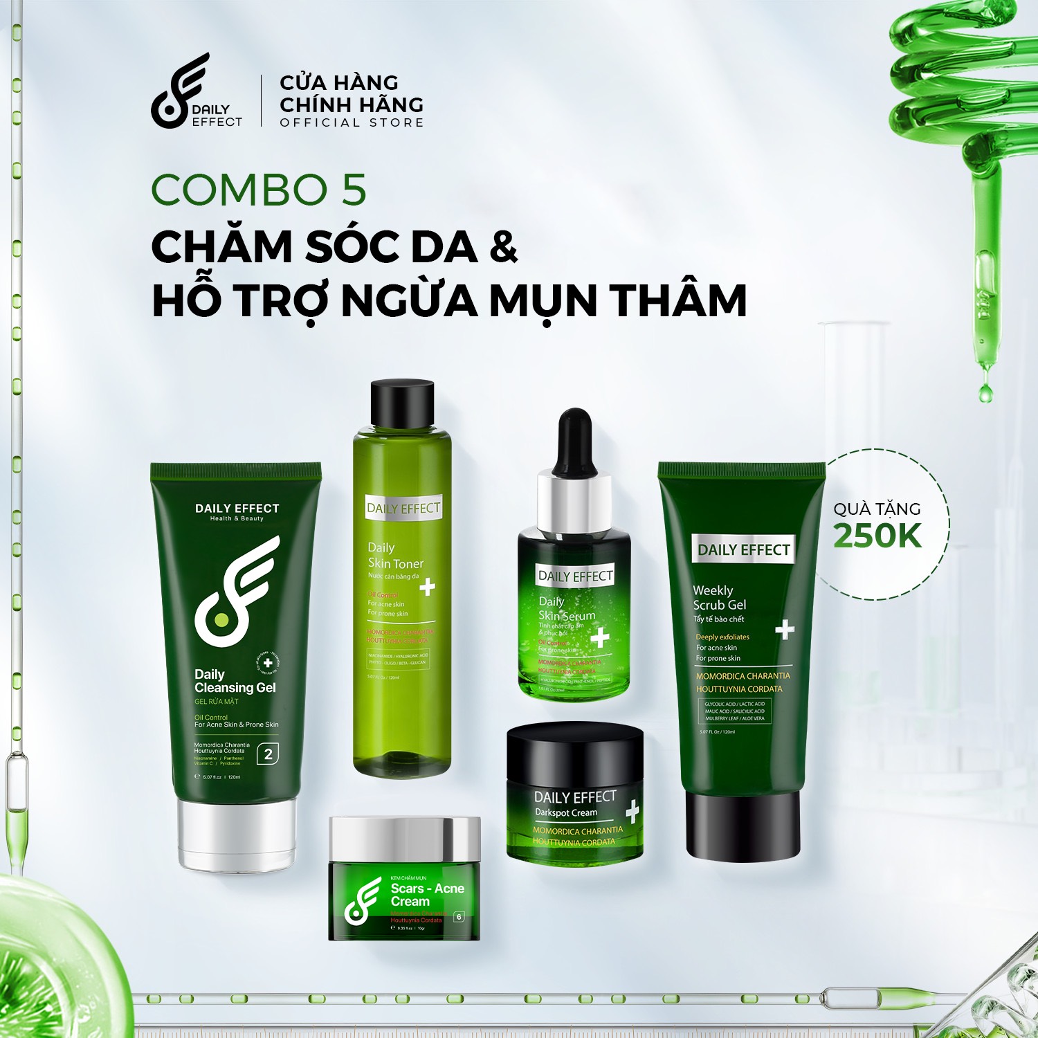 Trọn bộ 6 sản phẩm chăm sóc da & tạm biệt mụn daily effect