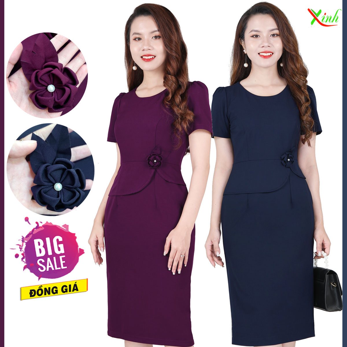 Đầm peplum kết hoa thủ công sang trọng gọn dáng dl805-806