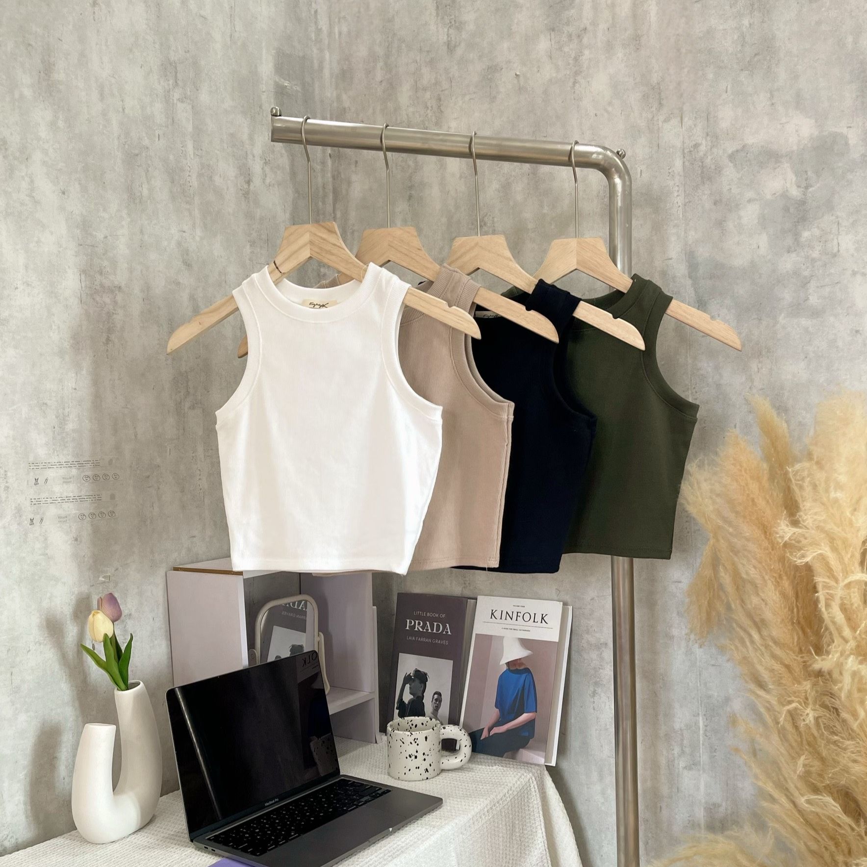 Áo croptop ba lỗ trơn thun gân basic