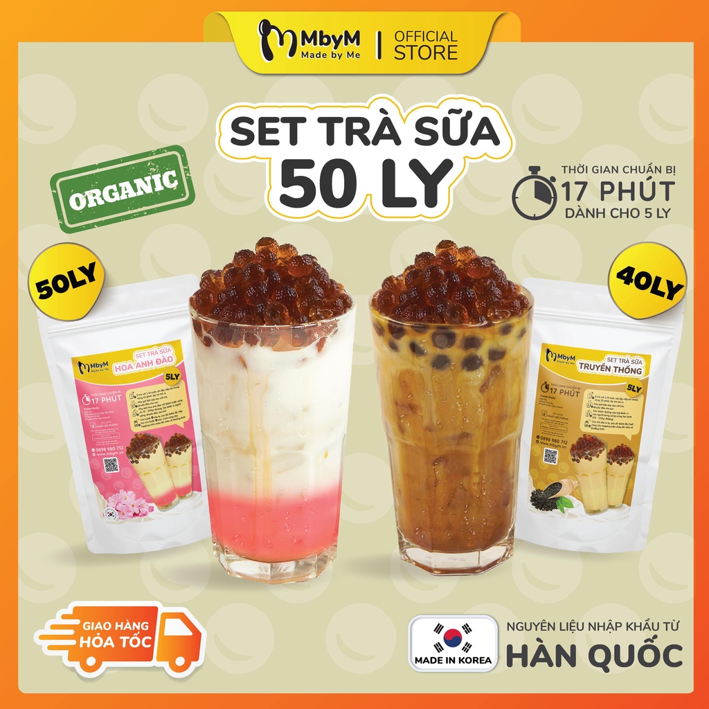SET 50ly Trà sữa tự pha tại nhà - 1set nguyên liệu pha 40-50 ly - MbyM Hàn Quốc an toàn, thơm ngon, siêu tiết kiệm