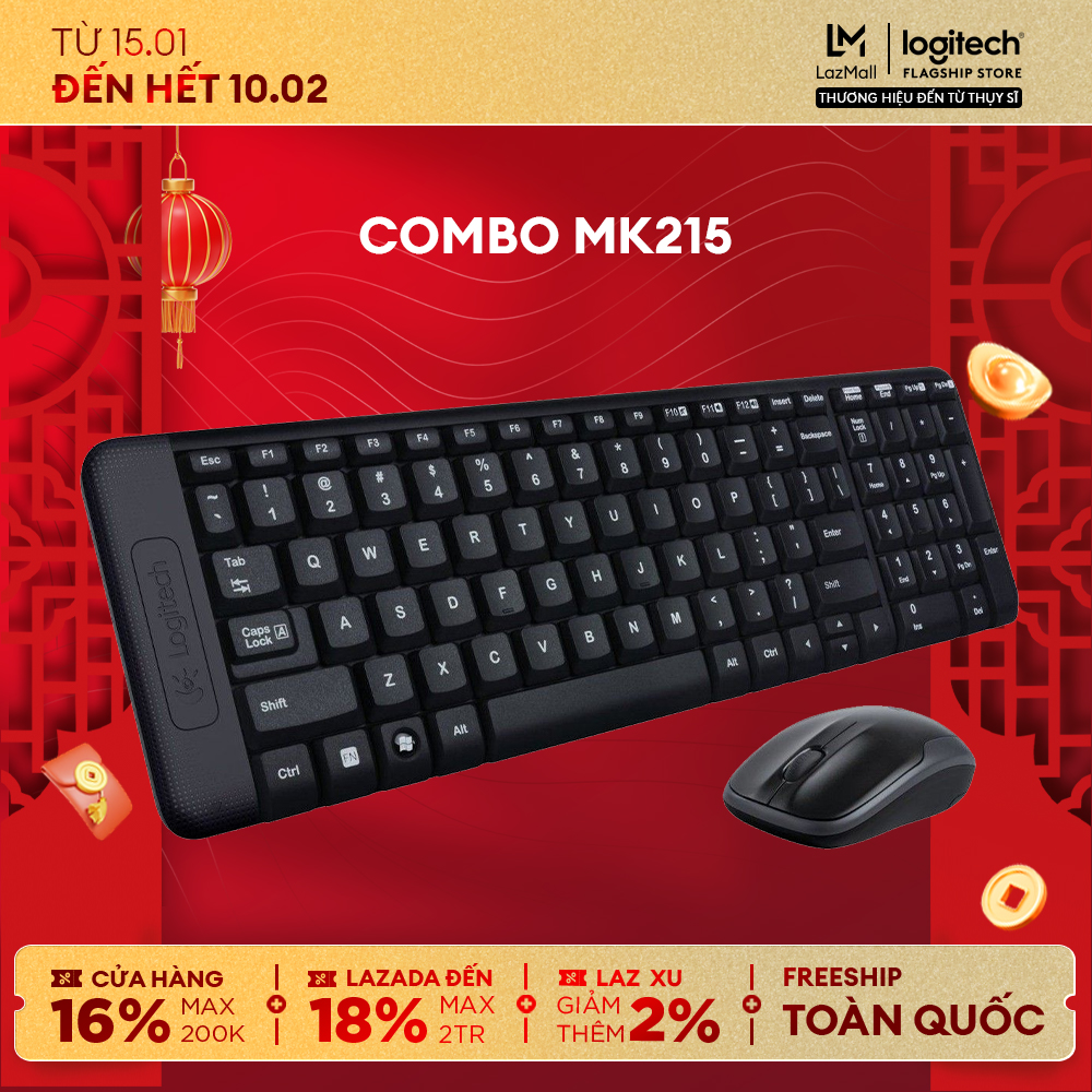  Combo chuột phím không dây Logitech MK215 - nhỏ gọn với đủ phím số 1 đầu thu USB không dây 10m pin 2 năm 