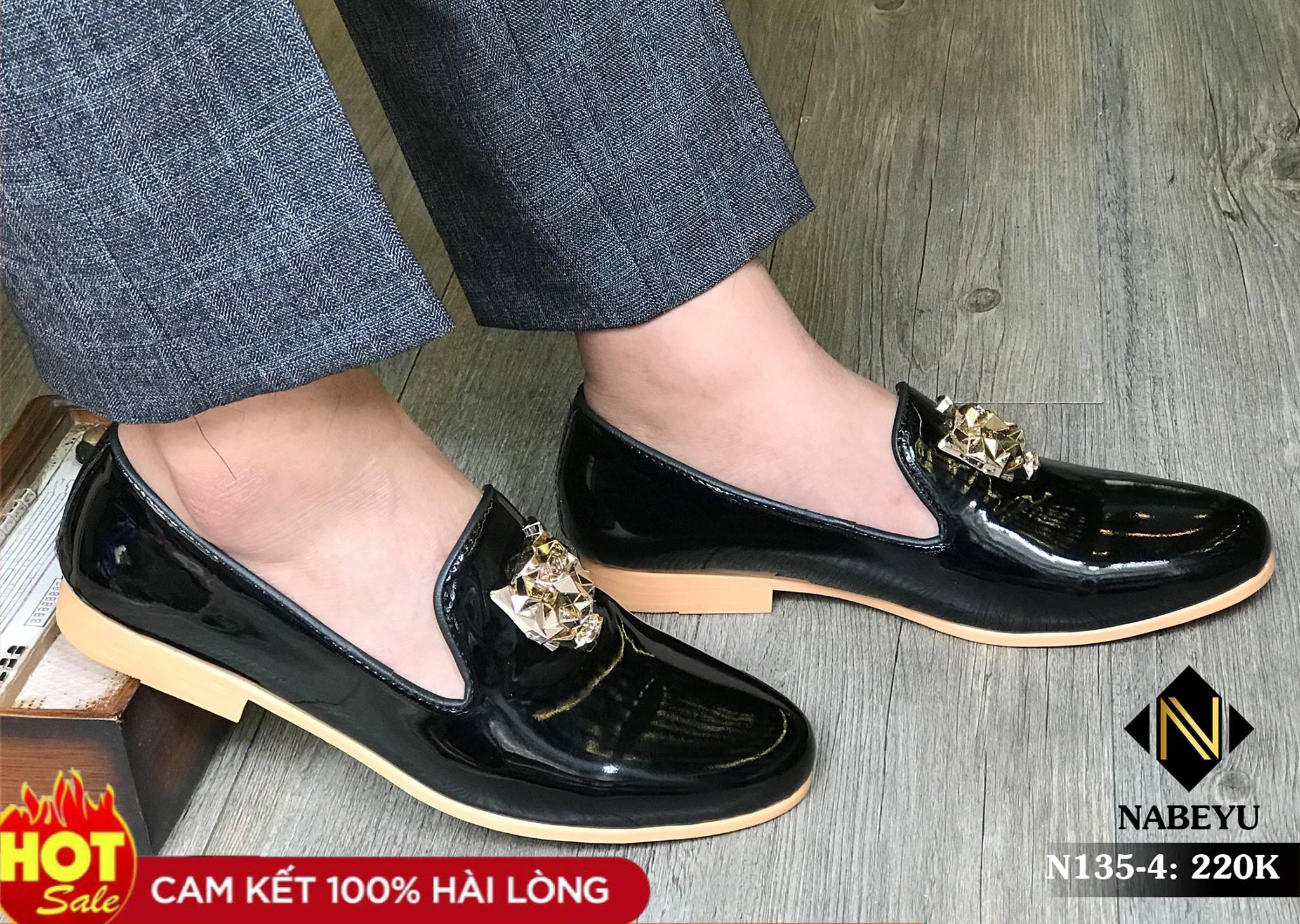 giầy tây nam đen bóng hổ báo hàn quốc