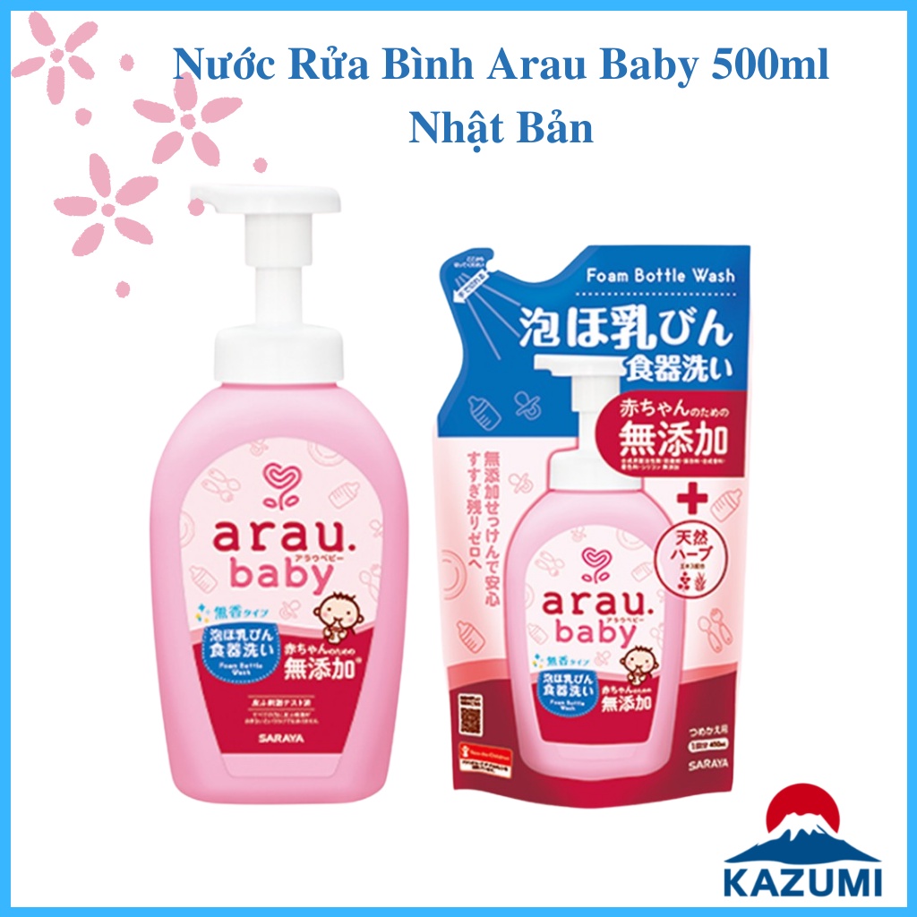 Nước rửa bình sữa Arau Baby 500ml cho bé, dung dịch rửa bình sữa Nhật Bản