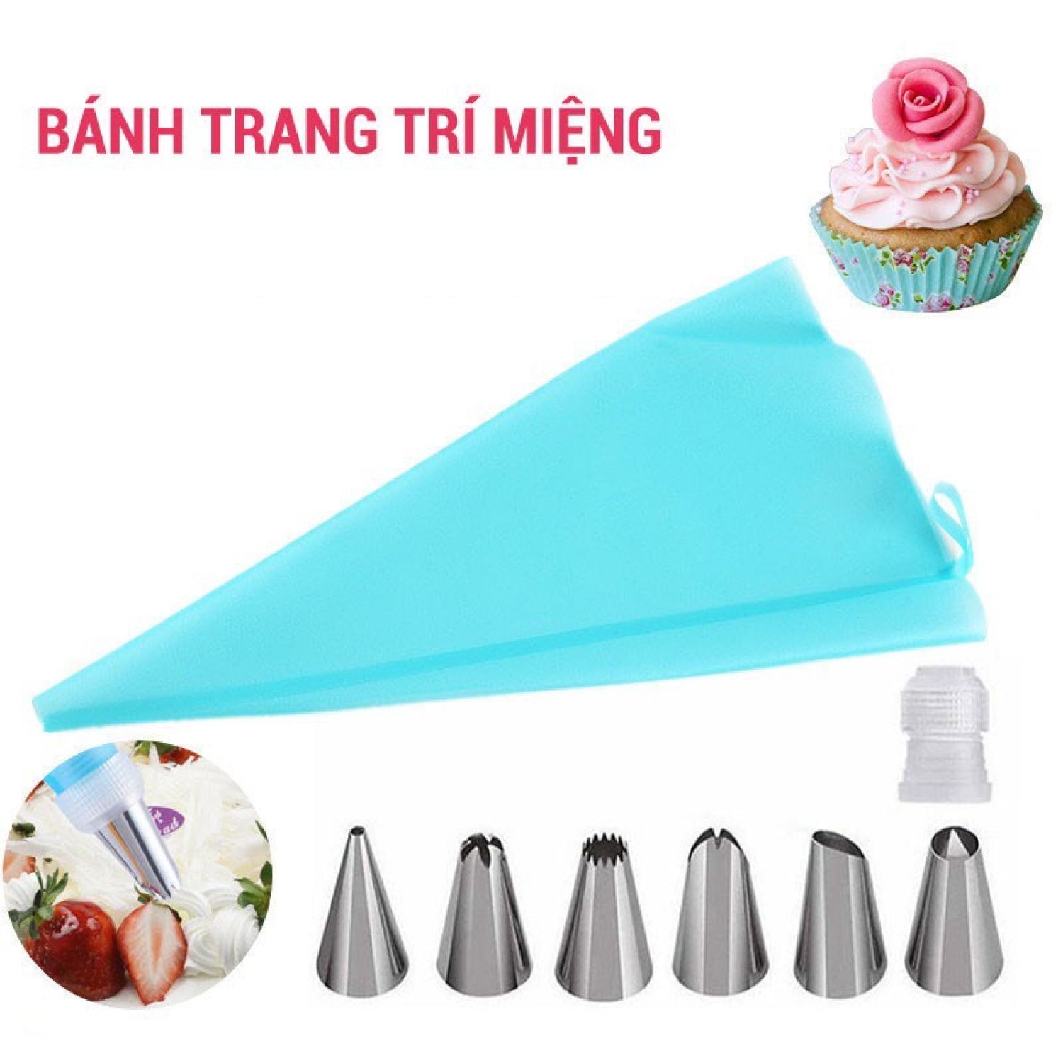 Bộ 6 đuôi kèm chốt kèm túi bắt kem silicon