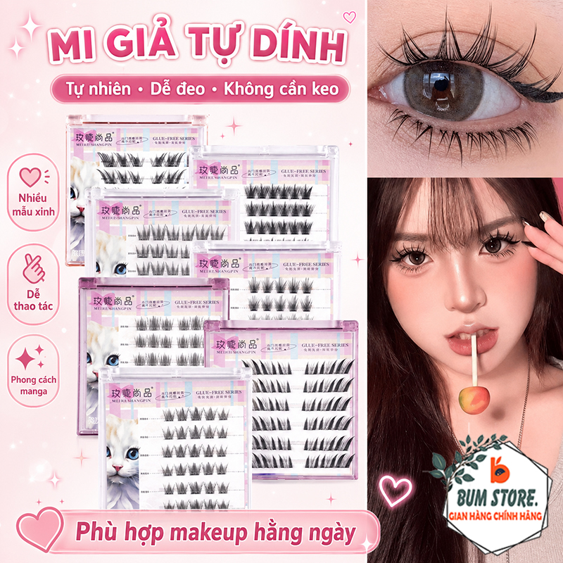 Hộp 6 Cặp Lông Mi Giả Không Cần Keo Nhiều Kiểu Dáng, Cụm Mi Giả Tự Dính Mềm Nhẹ Tự Nhiên Dùng Hằng Ngày