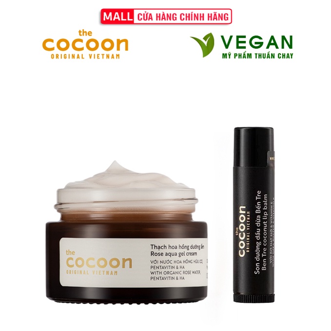 Combo Thạch hoa hồng dưỡng ẩm Cocoon 30ml + Son dưỡng dầu dừa Bến Tre Cocoon 5g