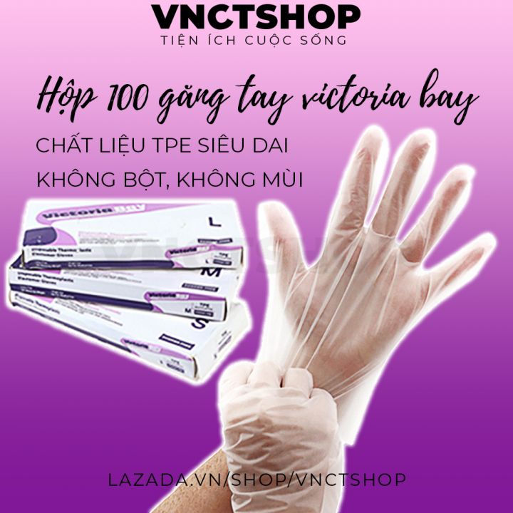 Hộp 100 găng tay cao su TPE Victoria Bay, bao tay siêu dai dùng 1 lần làm bếp nấu ăn vệ sinh