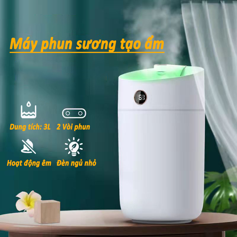 Máy phun sương tạo ẩm xông tinh dầu X12, dung tích 3L, tạo độ ẩm phòng điều hòa,Máy phun sương tạo ẩm xông tinh dầu