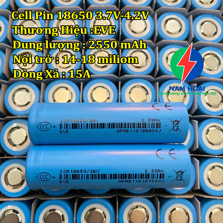 Cell Pin 18650 EVE 2550mAh-5C (Xả 15A) - Hàng Chính Hãng
