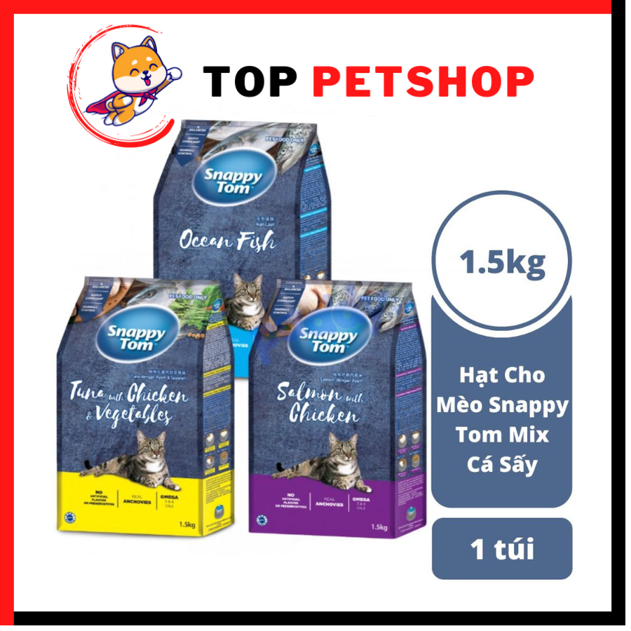 Hạt snappy tom dinh dưỡng cho mèo - túi 1.5kg - hạt cho mèo snappy tom topping cá cơm.