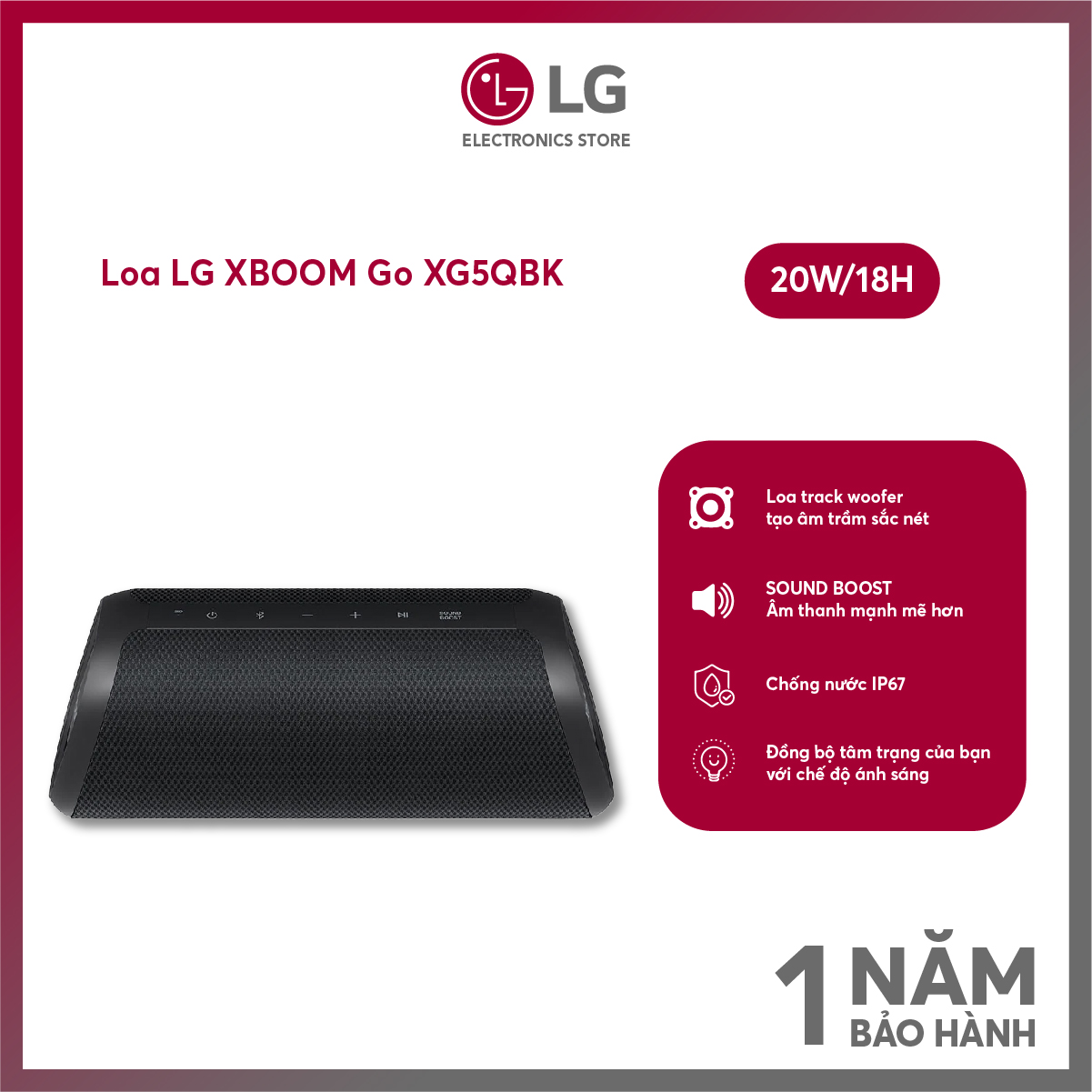 Loa lg xboom go xg5qbk/xg5qgr | 20w | sound boost | ip67 | hàng chính hãng