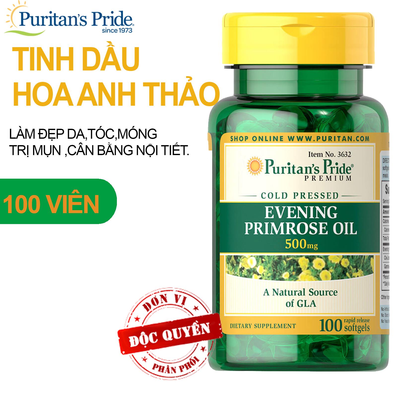 Tinh dầu hoa anh thảo sạch mụn trắng da mờ thâm mụn nám tàn nhang Evening Primrose 500mg 100 viên Puritans Pride