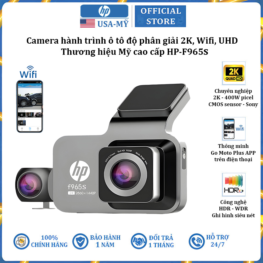 2K WiFi UHD brand HP f965s camera car dash cam genuine 12 months warranty