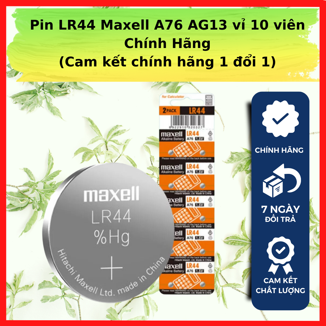 Pin lr44 maxell a76 ag13 vỉ 10 viên hính hãng