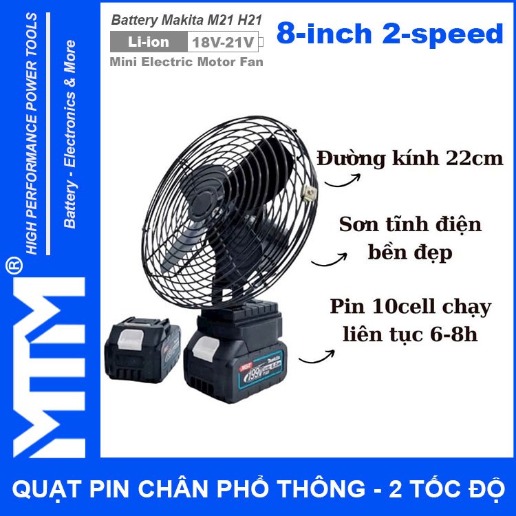 Genuine Good Quality Universal Battery Fan 18V 21V 22W - 2 Speeds - Strong, Compact and Convenient Fan Giá 301,280 Đồng*Miễn phí vận chuyển