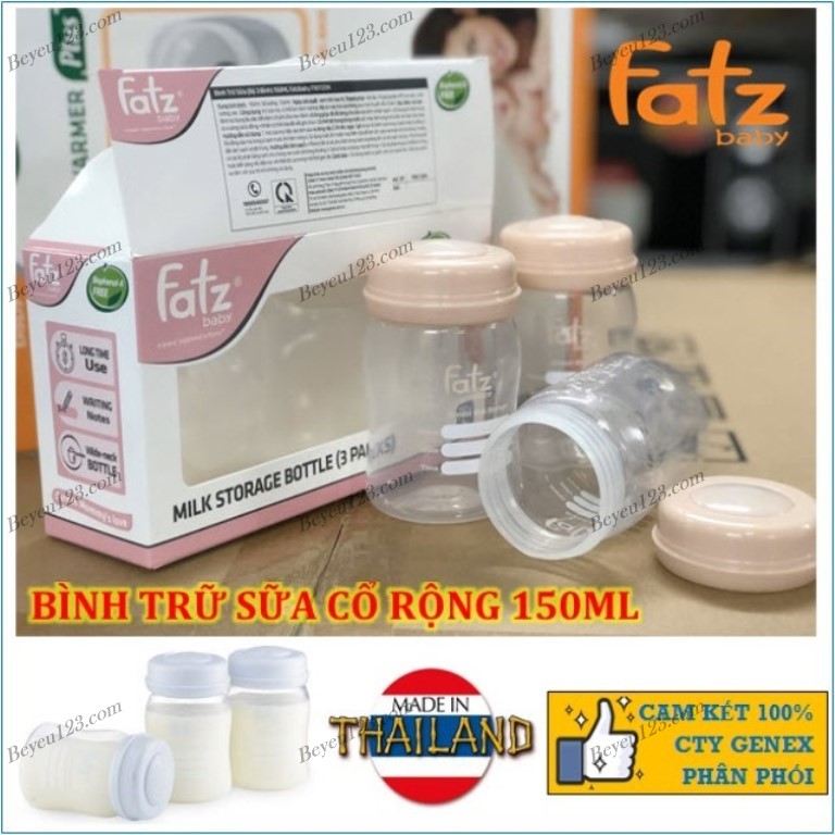 Thái Lan - Bộ 3 bình trữ sữa Mẹ cổ rộng 150ml Fatzbaby Fatz - FB0120N - Thái Lan - Nắp rời có thể gắn núm ti cho bé sử dụng U1015 GHOT1