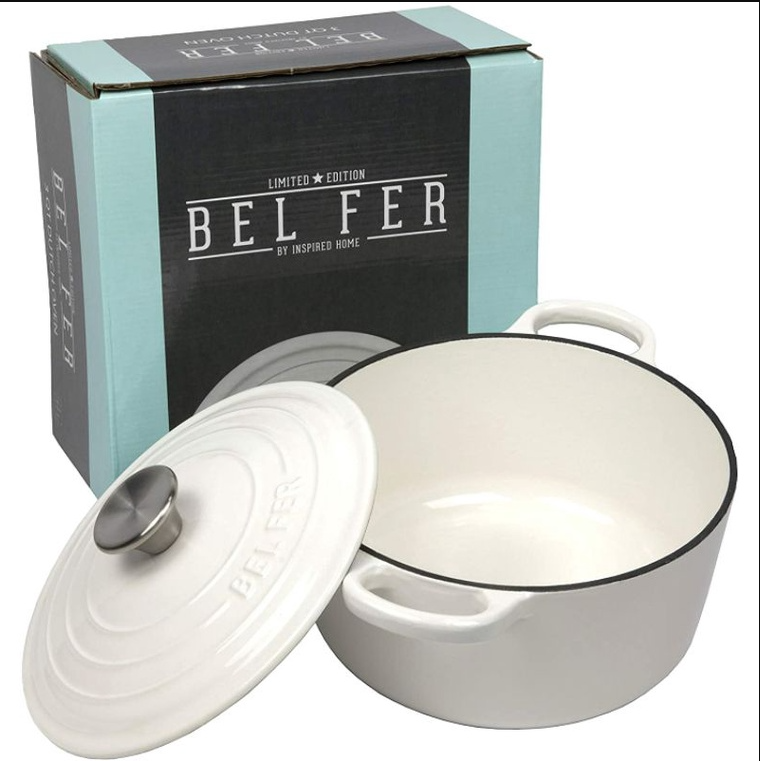 Nồi Gang Belfer Mỹ Kho Cá Thịt Ninh Hầm Xương Nấu Cháo Phủ Gốm Sứ Tráng Men Cao Cấp 22cm 3QT Đúc Nguyên Khối