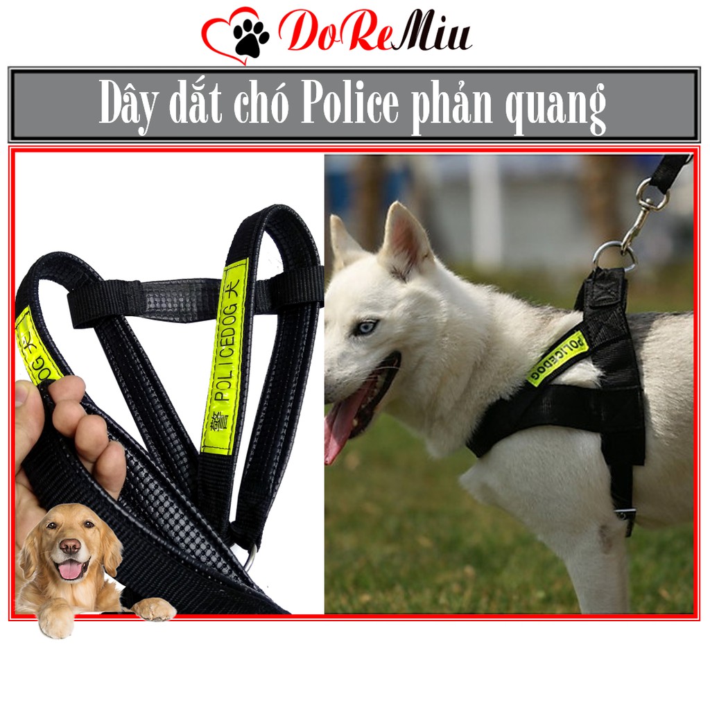 - bộ dây dắt chó lớn kèm yếm ngực policedog có phản quang