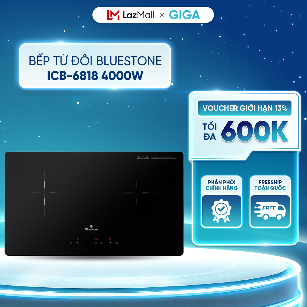 Bếp từ đôi BlueStone ICB-6818 4000W - 9 mức công suất - Hẹn giờ - Khóa trẻ em - BH 24 Tháng