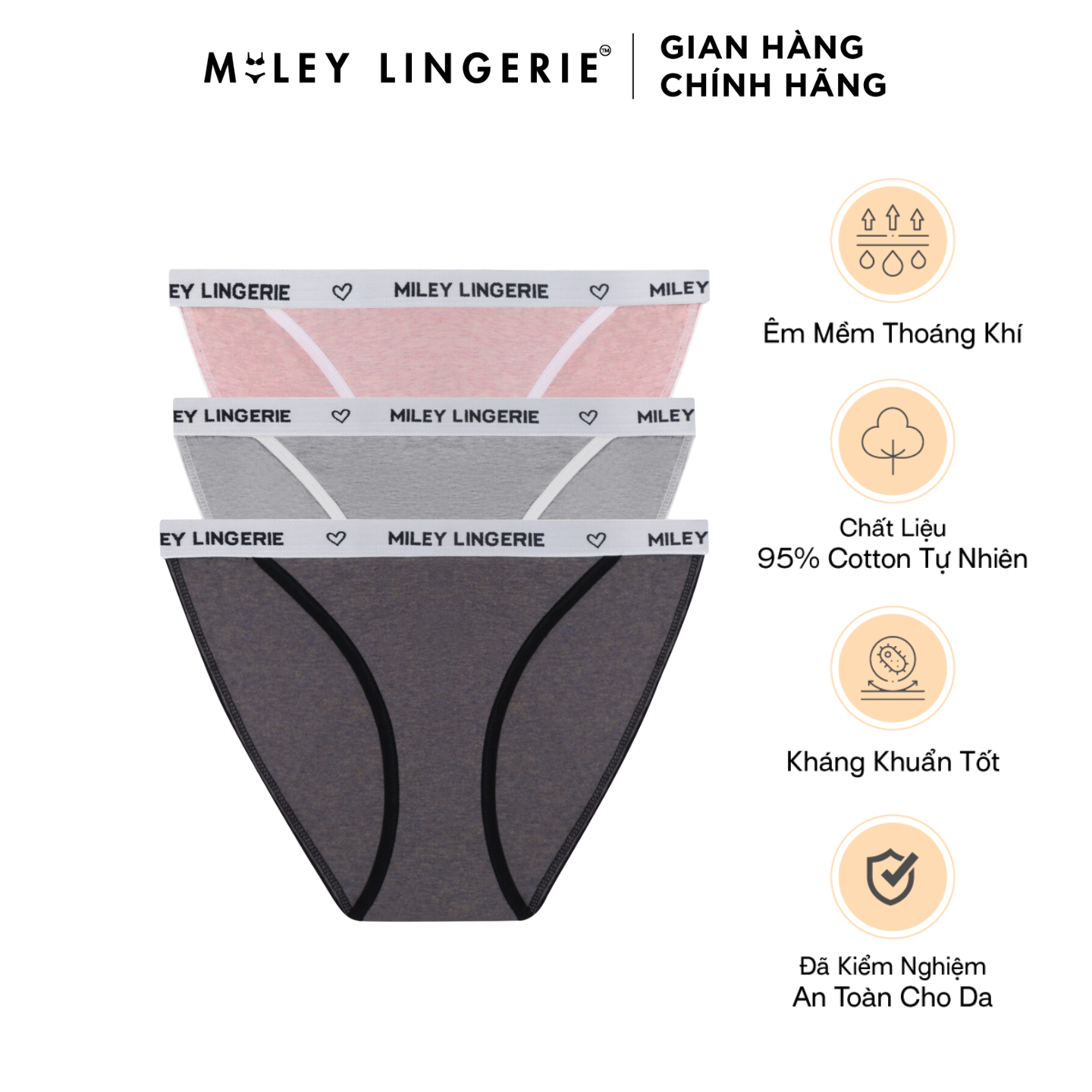 Combo 3 Quần Lót Melange High-Cut Sporty chất liệu thoáng mát MILEY LINGERIE