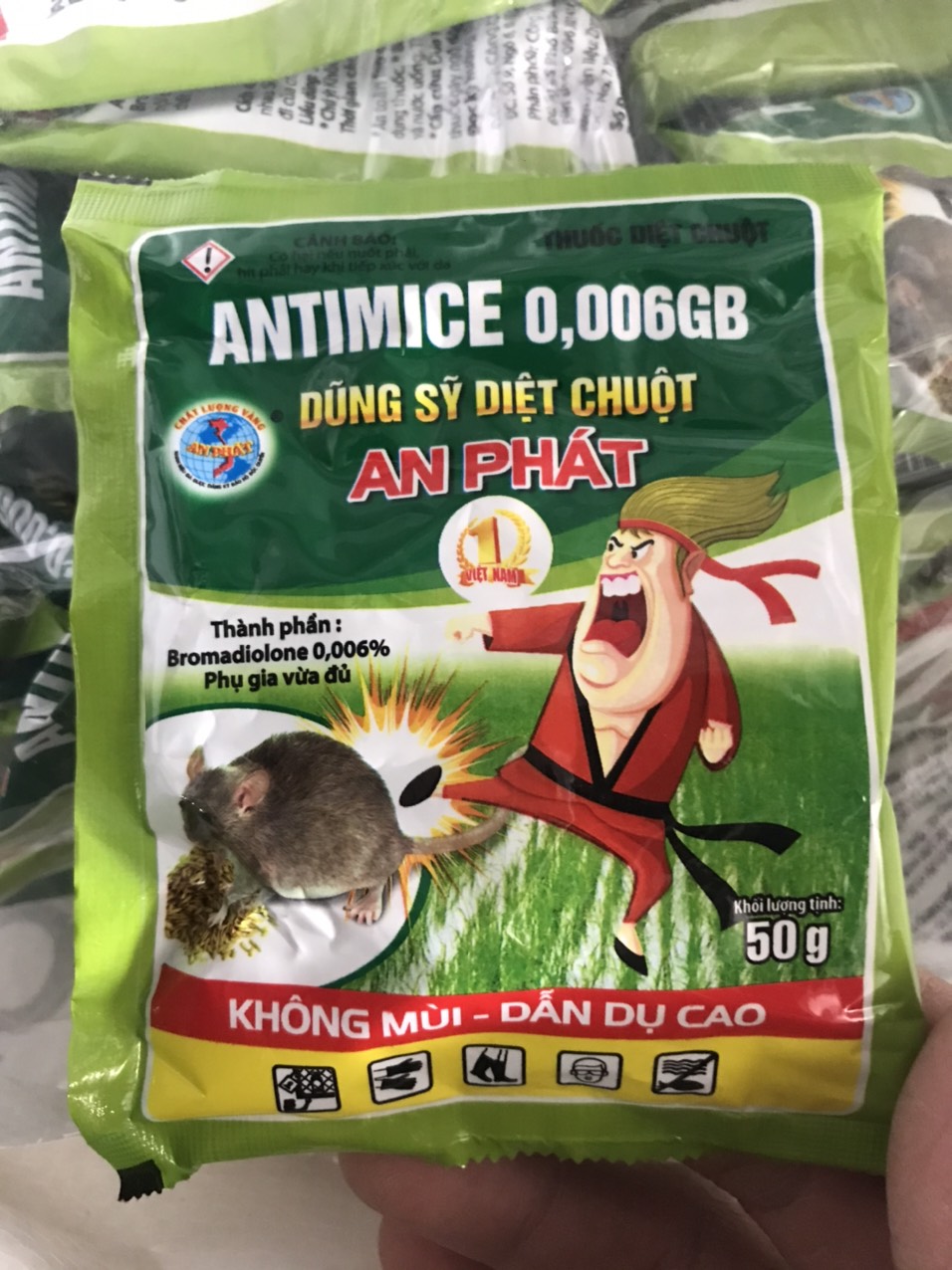 Thuốc diệt Chuột trộn sẵn dạng thóc Antimice 0,006GB (gói50gr) Dũng sỹ diệt Chuột An Phát