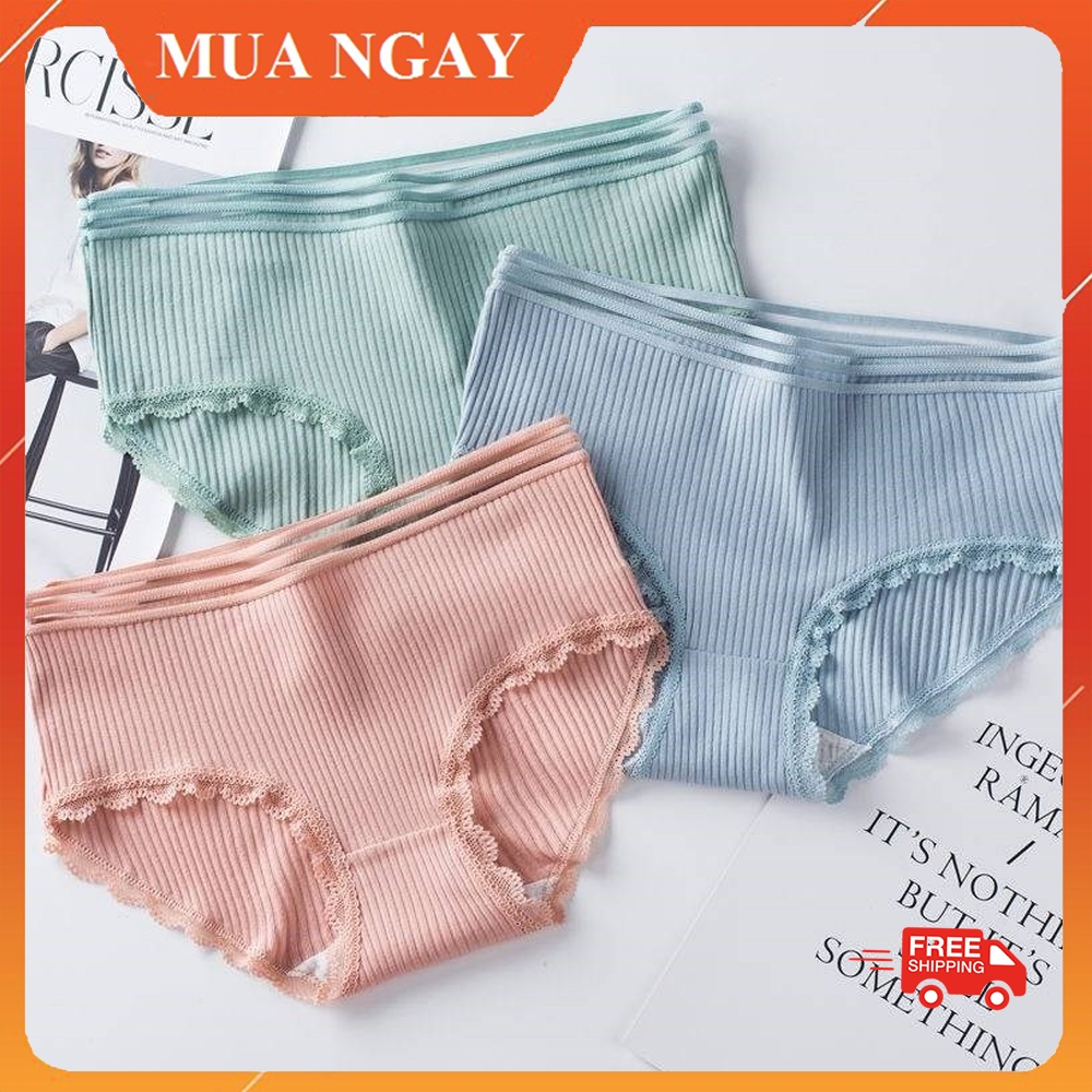 Conbo 2 Quần lót nữ len tăm cotton kháng khuẩn nâng mông viền ren co giãn 4 chiều DL07 KIDOTA