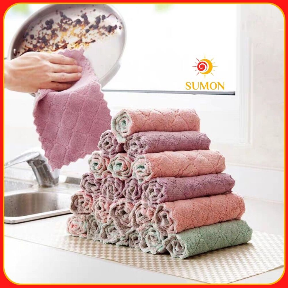 Khăn lau đa năng bếp SUMON chuyên dùng lau bát đĩa, cốc chén thấm nước chống dính dầu mỡ hai mặt MS51