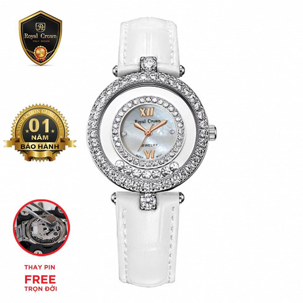 Đồng hồ nữ Royal Crown Italy 3628 dây da trắng